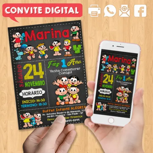 Convite Turma da Mônica Digital para Whatsapp