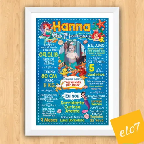 Poster Chalkboard Aniversário A Pequena Sereia 30x42cm
