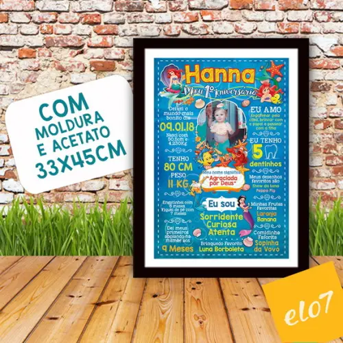 Poster Chalkboard Aniversário A Pequena Sereia 30x42cm