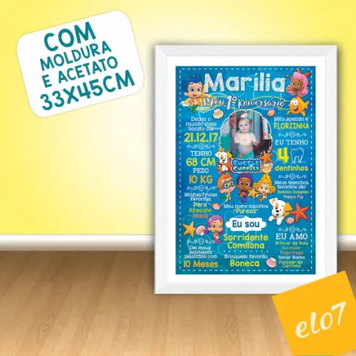 Poster Chalkboard Aniversário Bubble Guppies 30x42cm