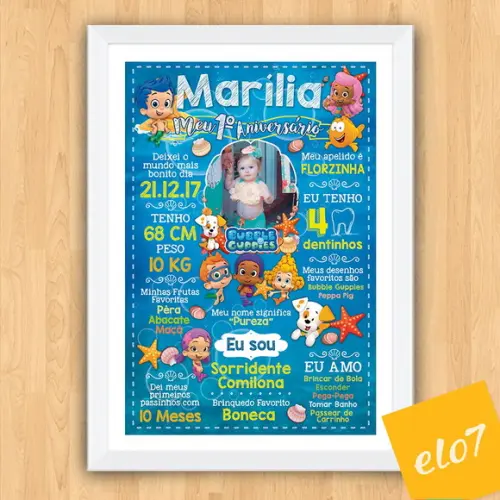Poster Chalkboard Aniversário Bubble Guppies 30x42cm