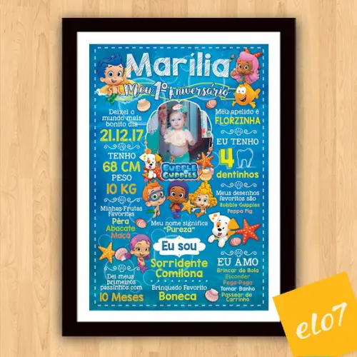 Poster Chalkboard Aniversário Bubble Guppies 30x42cm