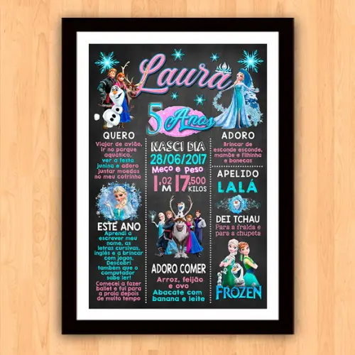 Poster Chalkboard Aniversário Frozen 5 Anos 30x42cm