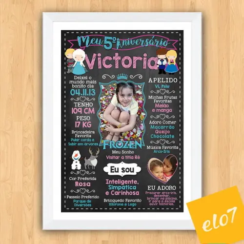 Poster Chalkboard Aniversário Frozen 5 Anos 30x42cm