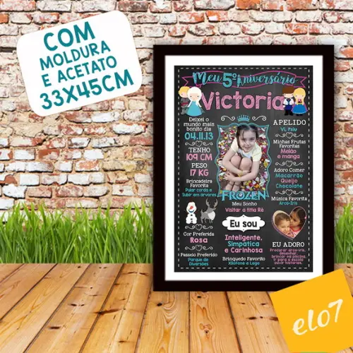 Poster Chalkboard Aniversário Frozen 5 Anos 30x42cm