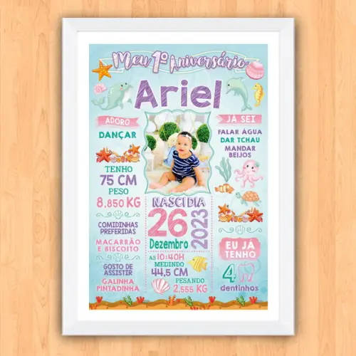 Poster Chalkboard Aniversário Fundo do Mar 30x42cm