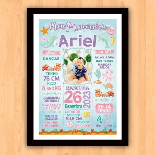 Poster Chalkboard Aniversário Fundo do Mar 30x42cm
