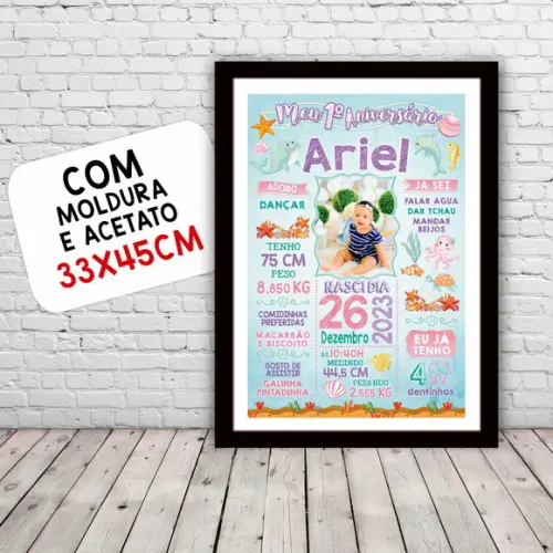 Poster Chalkboard Aniversário Fundo do Mar 30x42cm