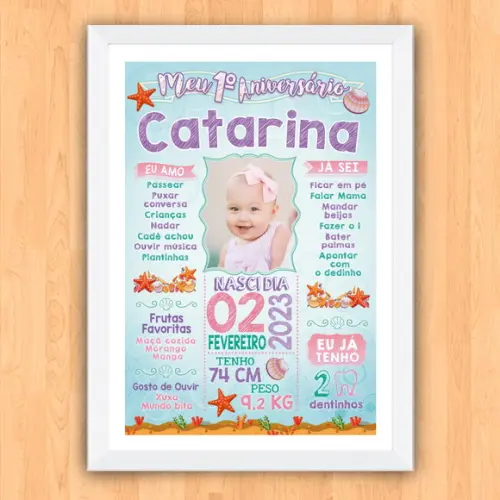 Poster Chalkboard Aniversário Fundo do Mar 30x42cm