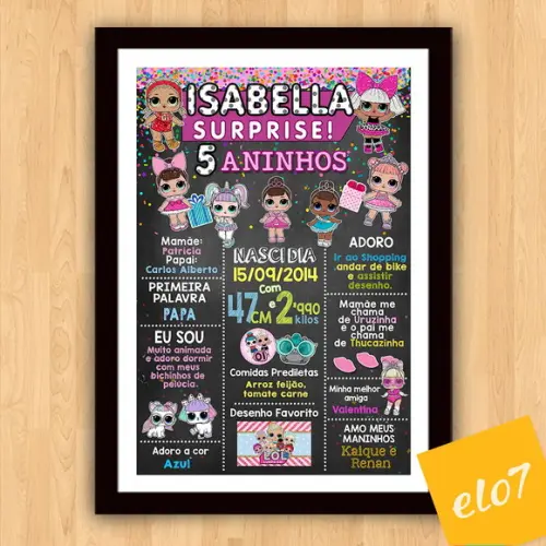 Poster Chalkboard Aniversário Lol Surprise 5 Anos 30x42cm