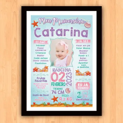 Poster Chalkboard Aniversário Fundo do Mar 30x42cm