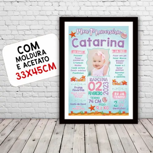 Poster Chalkboard Aniversário Fundo do Mar 30x42cm