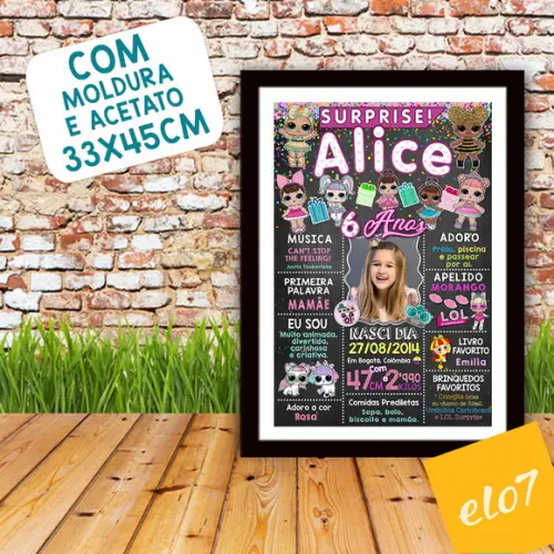 Poster Chalkboard Aniversário Lol Surprise 6 Anos 30x42cm