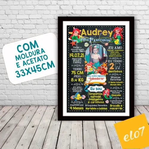 Poster Chalkboard Aniversário Pequena Sereia Baby 30x42cm