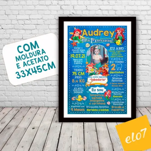 Poster Chalkboard Aniversário Pequena Sereia Baby 30x42cm