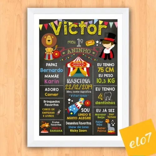 Poster Quadro Chalkboard Aniversário Circo A3 30x42cm