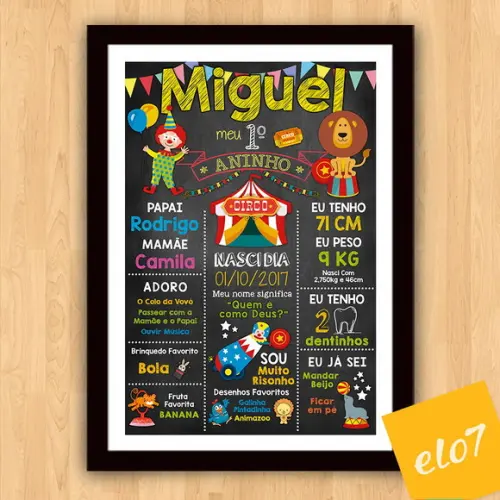 Poster Quadro Chalkboard Aniversário Circo A3 30x42cm