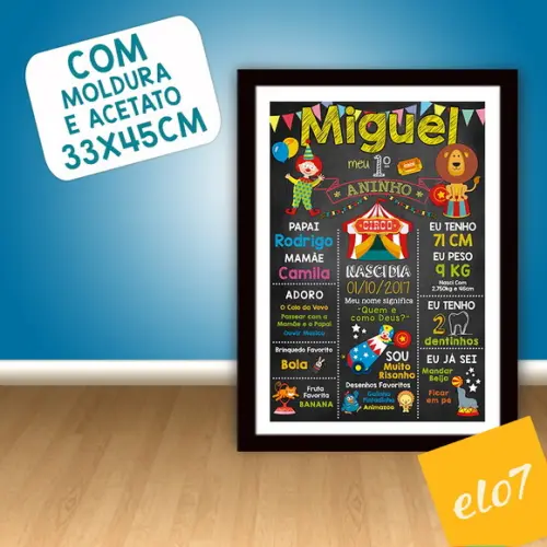 Poster Quadro Chalkboard Aniversário Circo A3 30x42cm