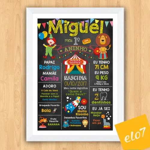 Poster Quadro Chalkboard Aniversário Circo A3 30x42cm