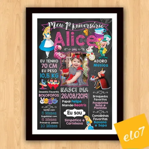 Quadro Chalkboard Aniversário Alice No País Das Maravilhas