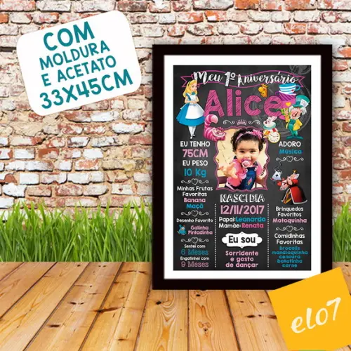 Quadro Chalkboard Aniversário Alice No País Das Maravilhas