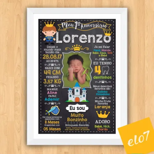 Quadro Chalkboard Aniversário C/ Moldura Príncipe 30x42cm
