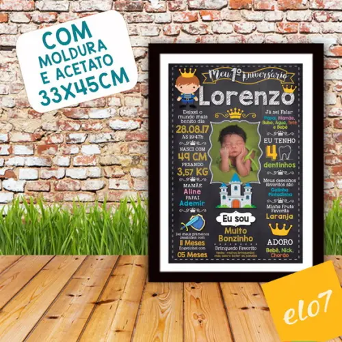 Quadro Chalkboard Aniversário C/ Moldura Príncipe 30x42cm