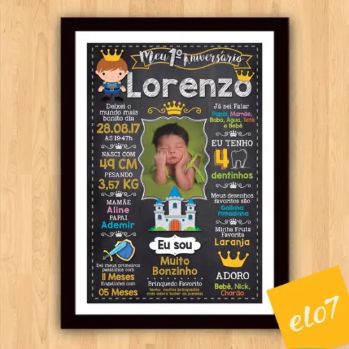 Quadro Chalkboard Aniversário C/ Moldura Príncipe 30x42cm