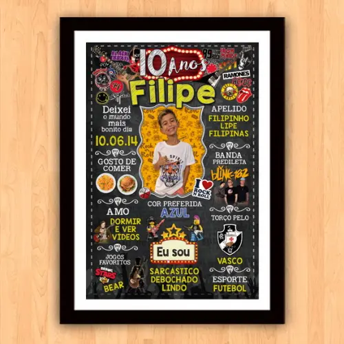Quadro Chalkboard Aniversário c/ Moldura Rock Baby 30x42cm