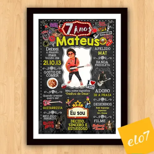 Quadro Chalkboard Aniversário C/ Moldura Rock And Roll A3