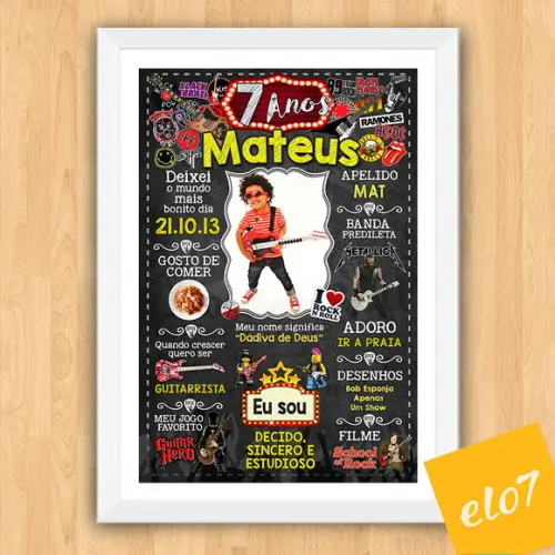 Quadro Chalkboard Aniversário C/ Moldura Rock And Roll A3