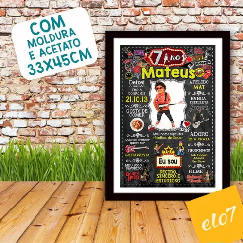 Quadro Chalkboard Aniversário C/ Moldura Rock And Roll A3