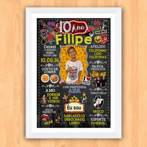 Quadro Chalkboard Aniversário c/ Moldura Rock Baby 30x42cm