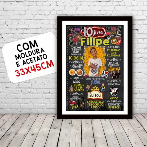 Quadro Chalkboard Aniversário c/ Moldura Rock Baby 30x42cm