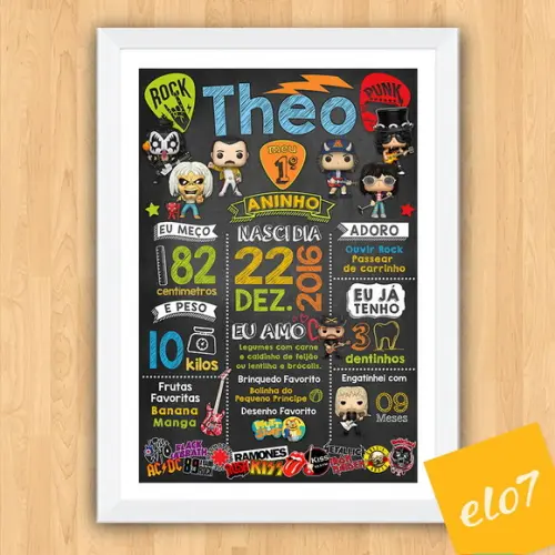 Quadro Chalkboard Aniversário C/ Moldura Rock Baby 30x42cm