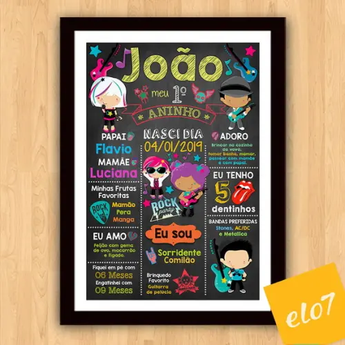 Quadro Chalkboard Aniversário C/ Moldura Rock Baby 30x42cm