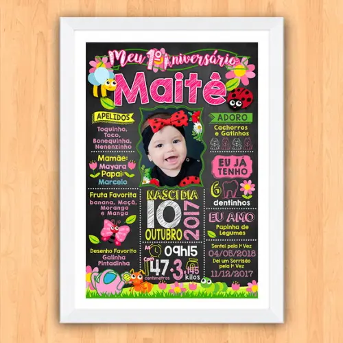 Quadro Chalkboard Aniversário Jardim de Encantado 30x42cm