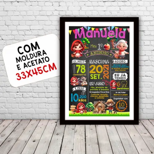 Quadro Chalkboard Aniversário Chapeuzinho Vermelho 30x42cm