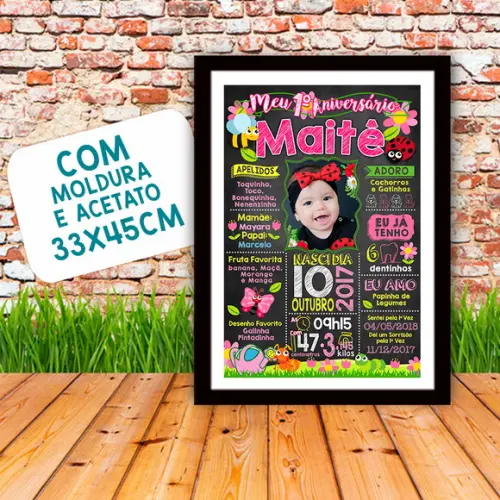 Quadro Chalkboard Aniversário Jardim de Encantado 30x42cm