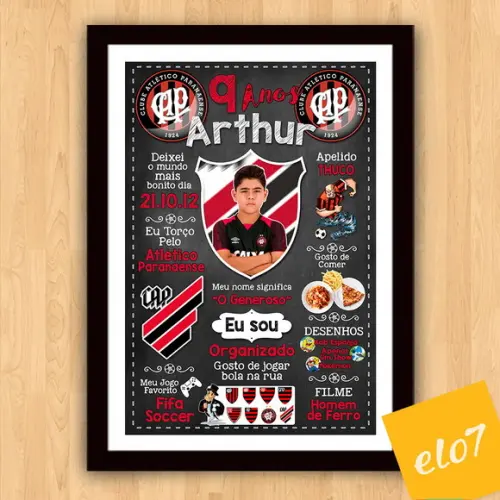 Quadro Chalkboard Aniversário Times de Futebol 30x42cm