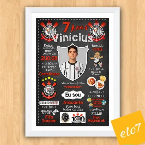 Quadro Chalkboard Aniversário Times De Futebol 30x42cm