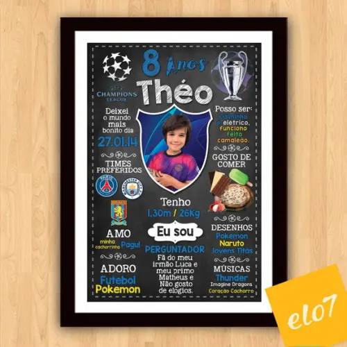 Quadro Chalkboard Aniversário Times De Futebol 30x42cm