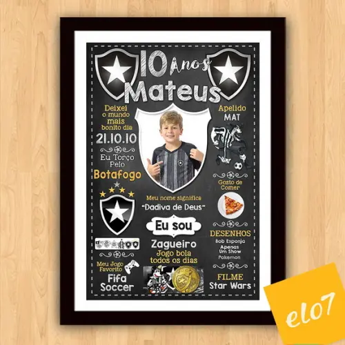Quadro Chalkboard Aniversário Times De Futebol 30x42cm