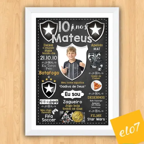 Quadro Chalkboard Aniversário Times De Futebol 30x42cm