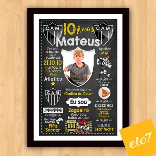 Quadro Chalkboard Aniversário Times De Futebol 30x42cm