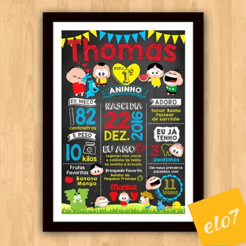 Quadro Chalkboard Aniversário Turma Da Mônica Toy 30x42cm