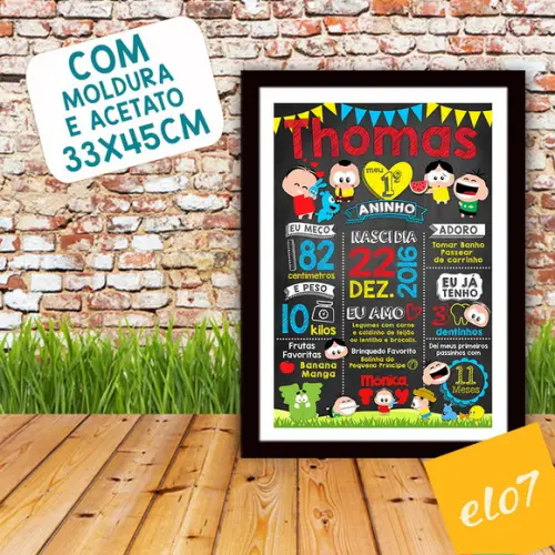 Quadro Chalkboard Aniversário Turma Da Mônica Toy 30x42cm