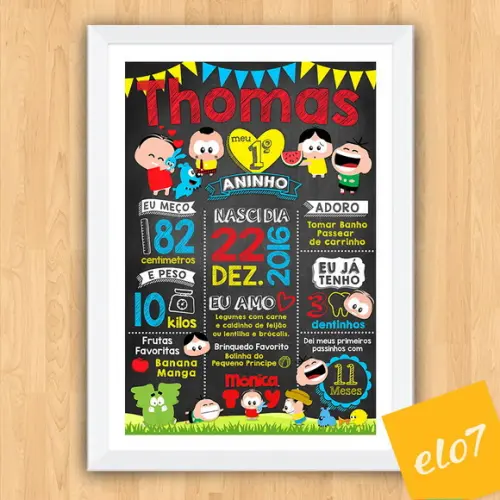 Quadro Chalkboard Aniversário Turma Da Mônica Toy 30x42cm