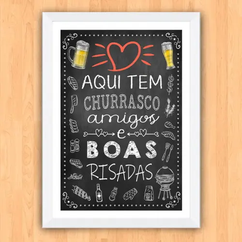 Quadro Pôster A3 c Moldura Aqui Tem Churrasco Amigos 30x42cm