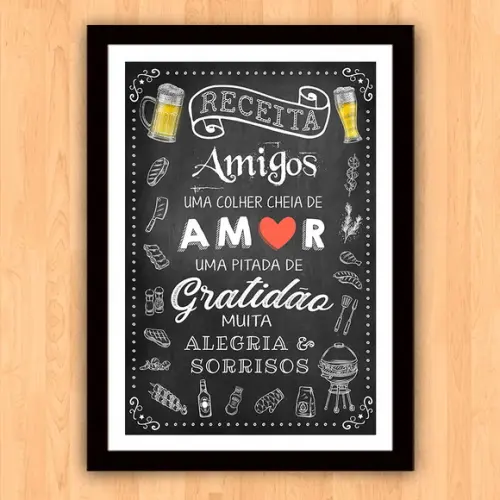 Quadro Pôster A3 c Moldura Receita Amigos e Amor 30x42cm